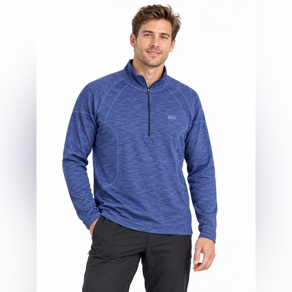REI Co-op Men’s Large Blue Quarter Zip Fleece Base Layer Pullover USA Made